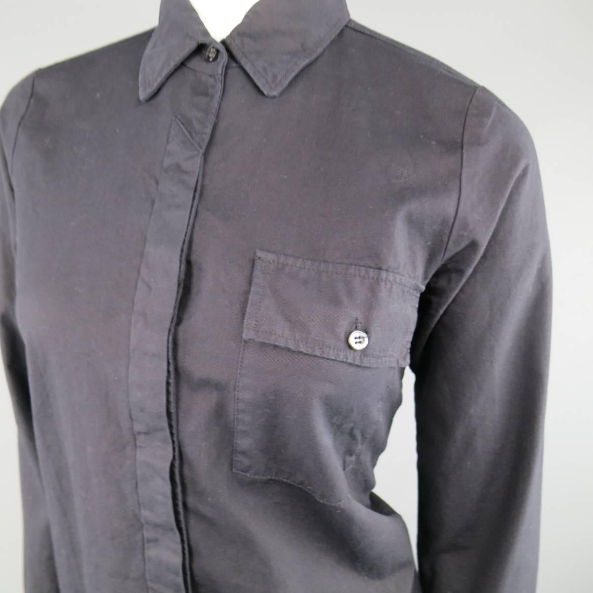 Vintage MAISON MARTIN MARGIELA 6 Black Cotton Hidden Placket Tight Fit Shirt In Good Condition In San Francisco, CA