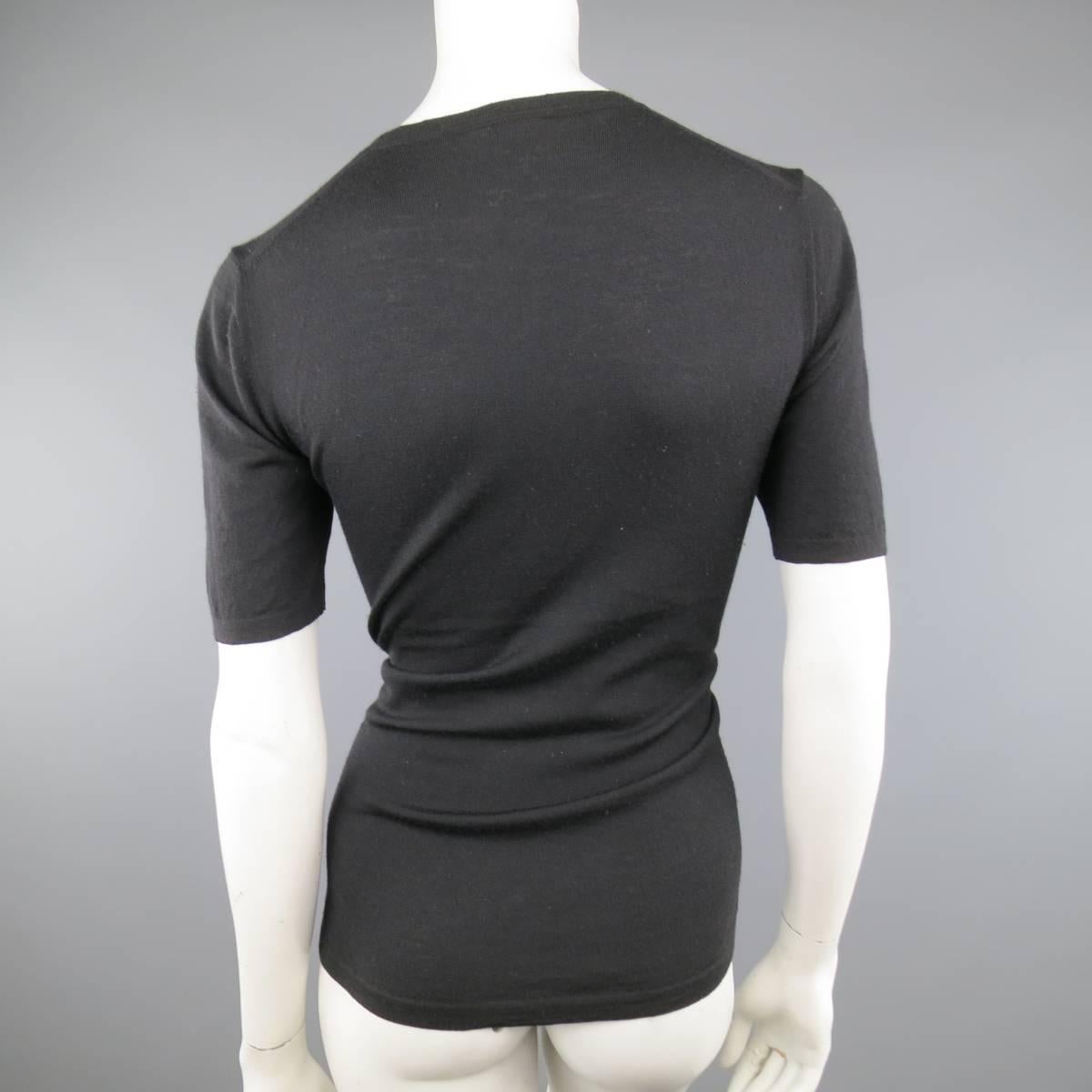 Women's CHANEL 2002 Size 8 Black Wool / Cashmere Knit Short Sleeve T-Shirt