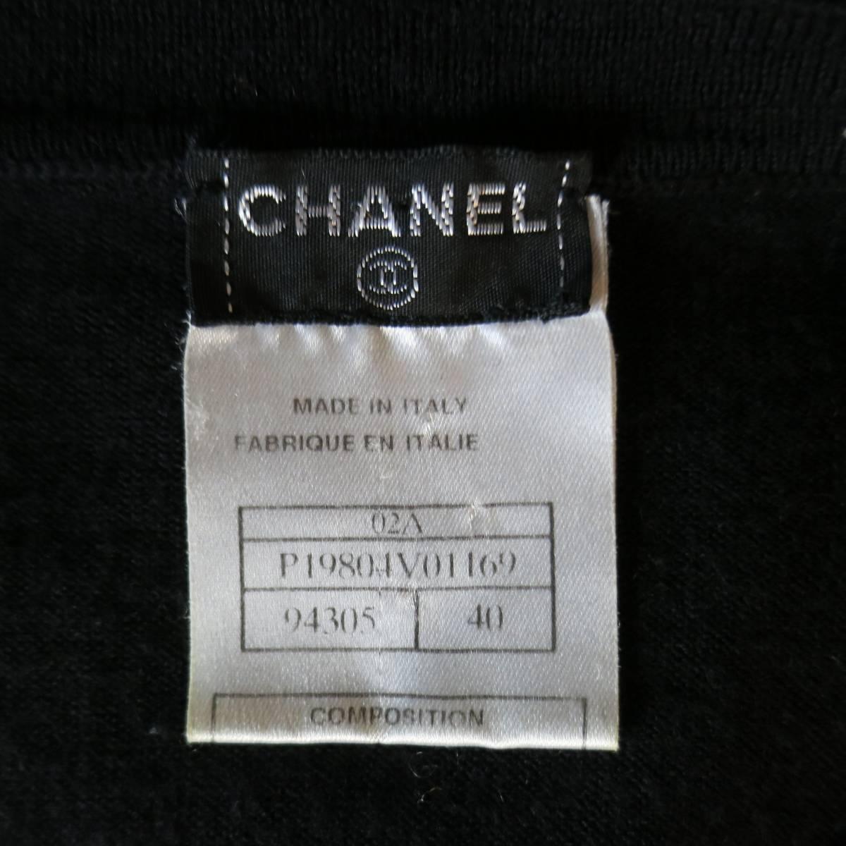 CHANEL 2002 Size 8 Black Wool / Cashmere Knit Short Sleeve T-Shirt 1