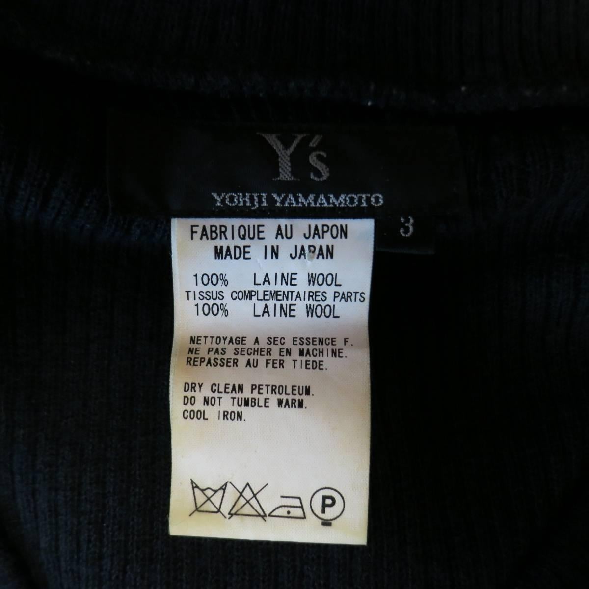 Yohji Yamamoto Y's Navy Ribbed Wool Extended Plaid Sleeve Pullover 1