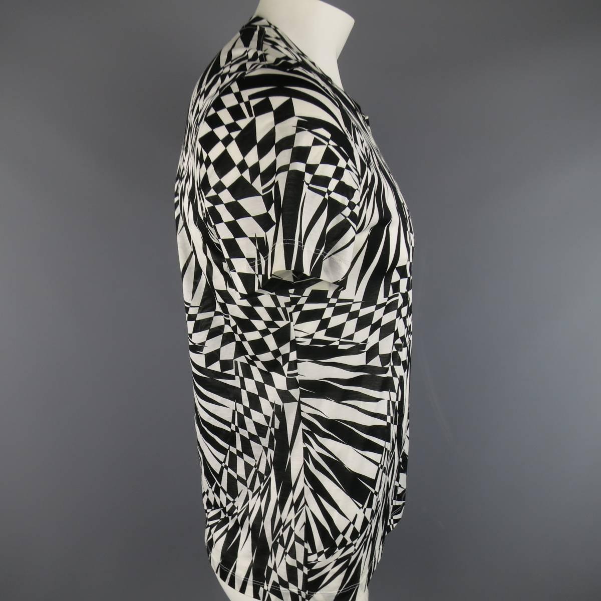 VERSACE Size L Black & White Geometric Medusa Print Sheer Cotton T-shirt 2