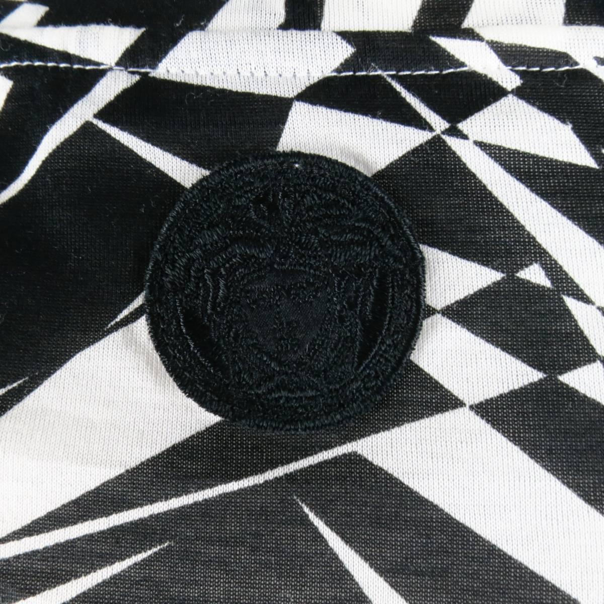 VERSACE Size L Black & White Geometric Medusa Print Sheer Cotton T-shirt 4