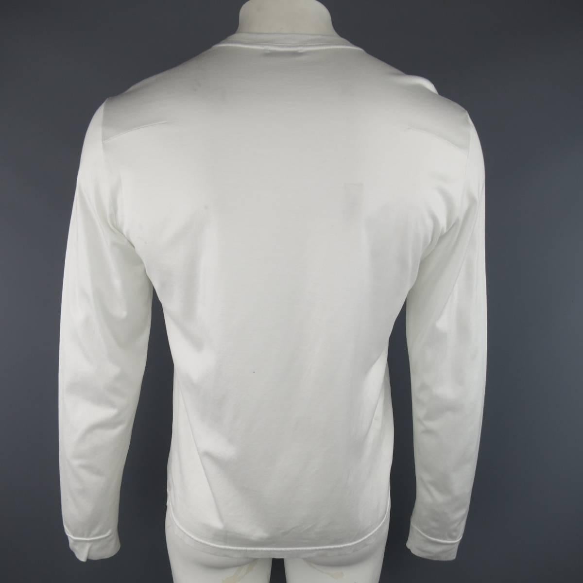 DIOR HOMME Size L White Cotton Jersey Embroidered Logo Long Sleeve T-shirt In Excellent Condition In San Francisco, CA