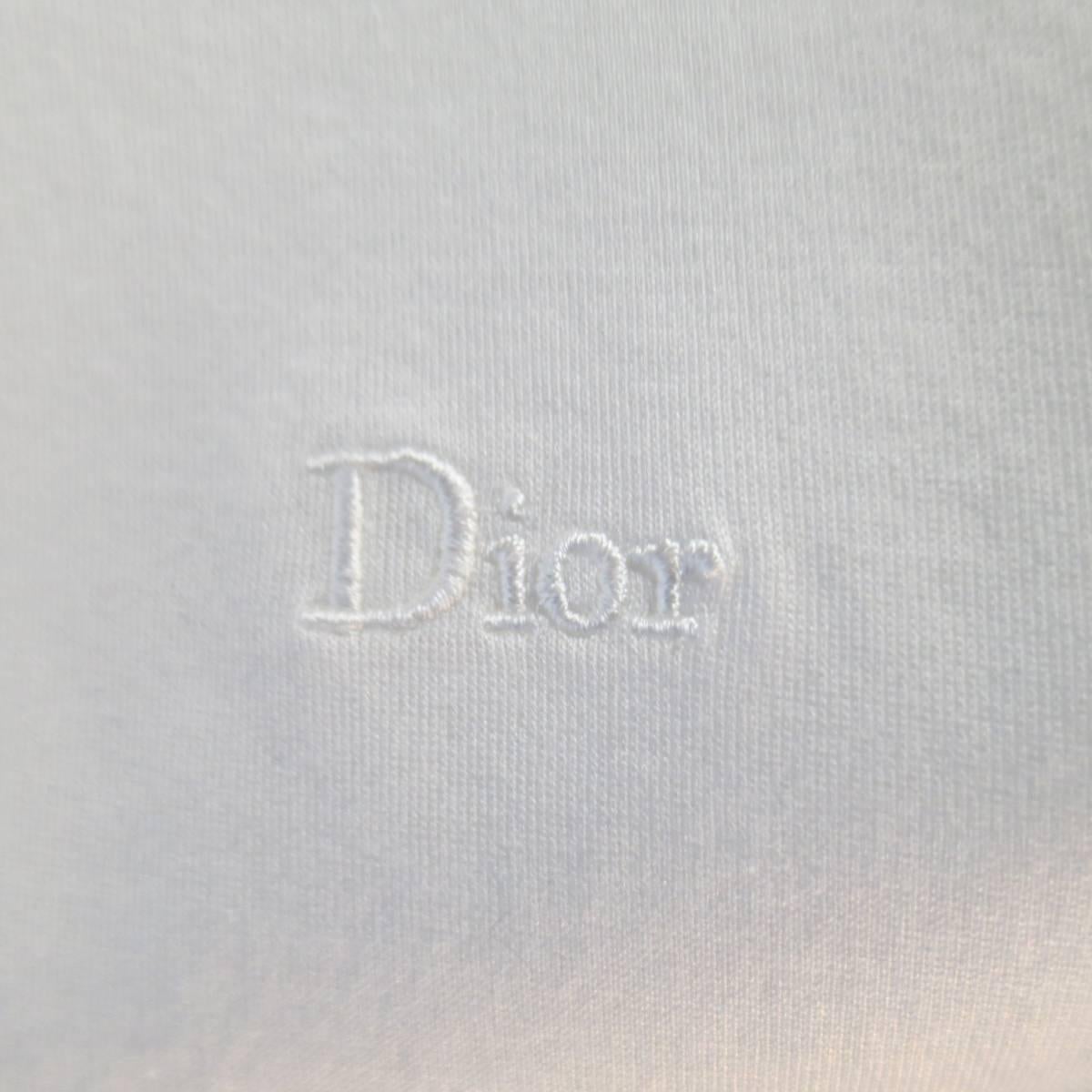 Gray DIOR HOMME Size L White Cotton Jersey Embroidered Logo Long Sleeve T-shirt