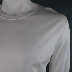 DIOR HOMME Size XL White Cotton Embroidered Logo Long Sleeve T-shirt