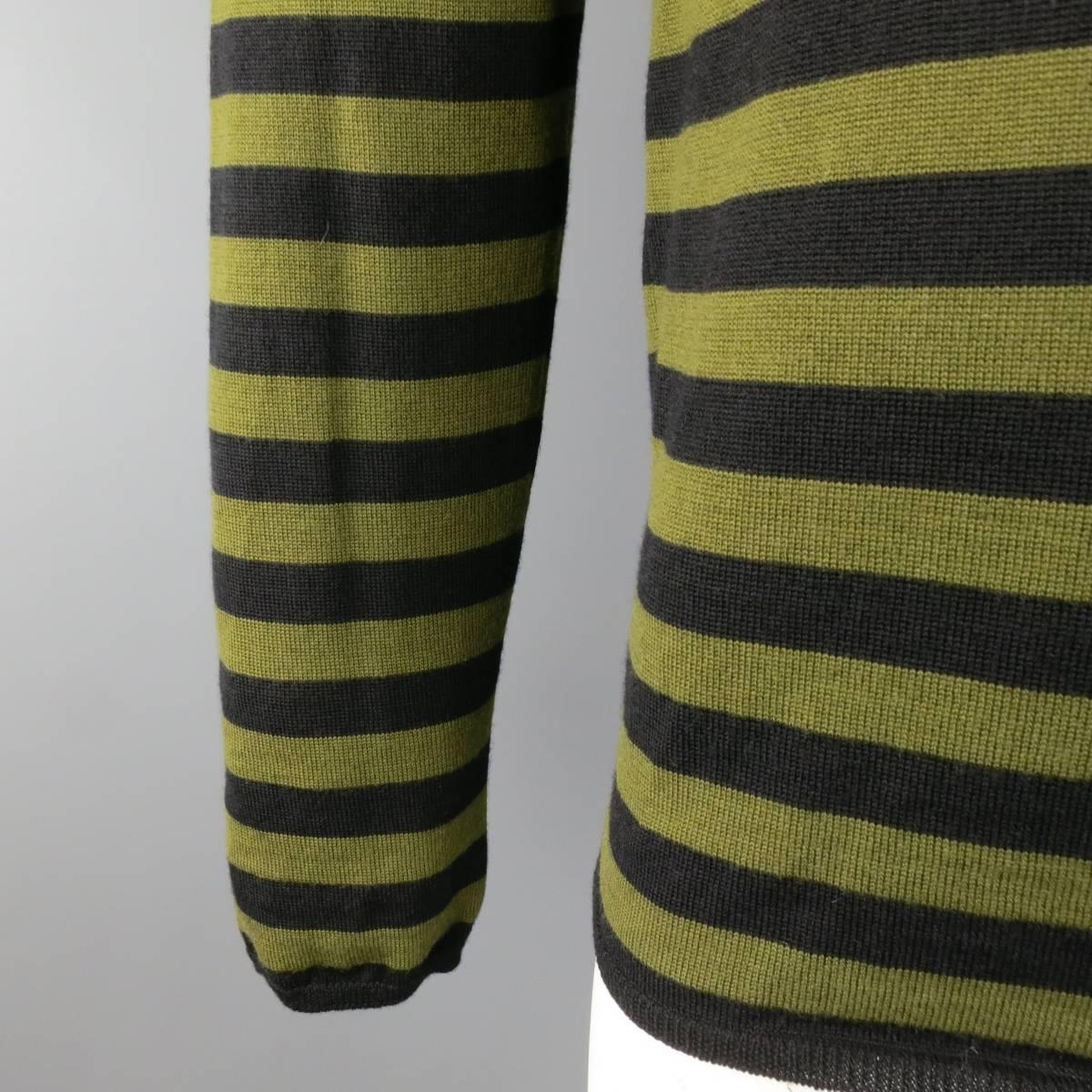 Brown COMME des GARCONS BLACK Size XL Olive & Black Striped Wool V Neck Pullover