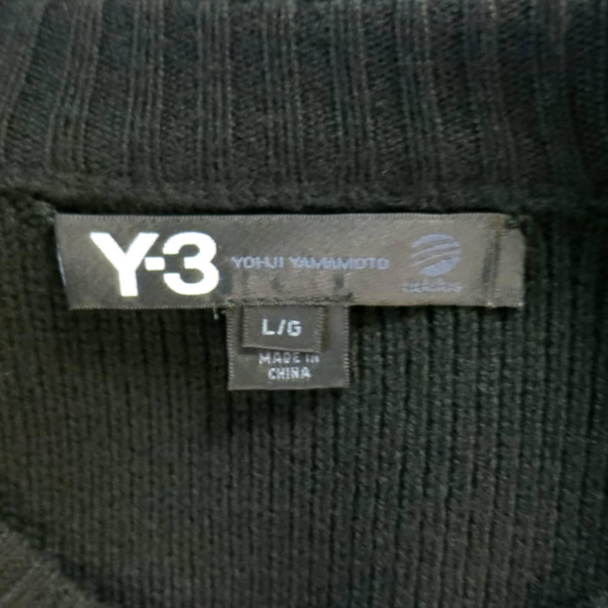 Yohji Yamamoto Y-3 Black Olive Green Geometric Striped Wool Sweater 3