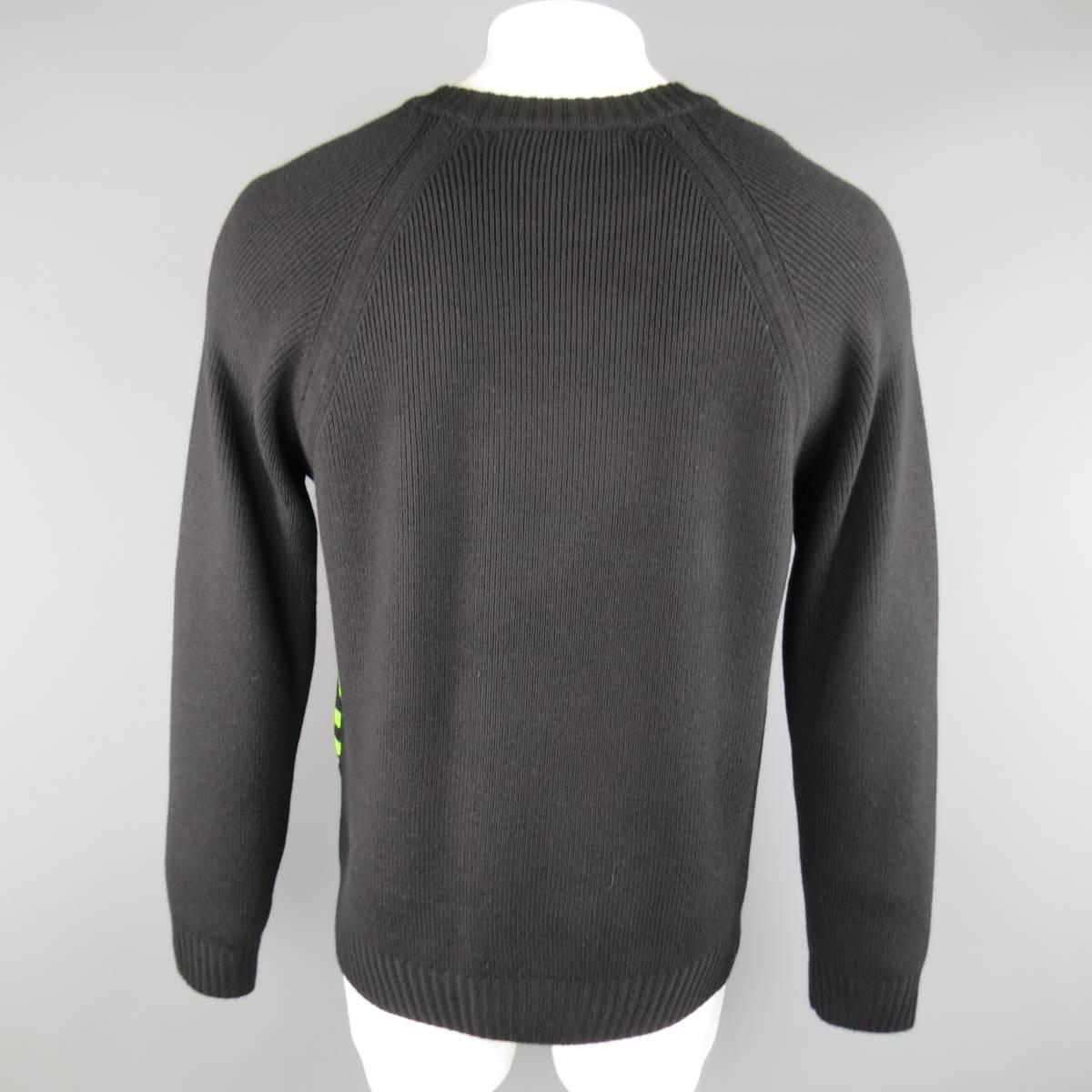 Yohji Yamamoto Y-3 Black Olive Green Geometric Striped Wool Sweater 2