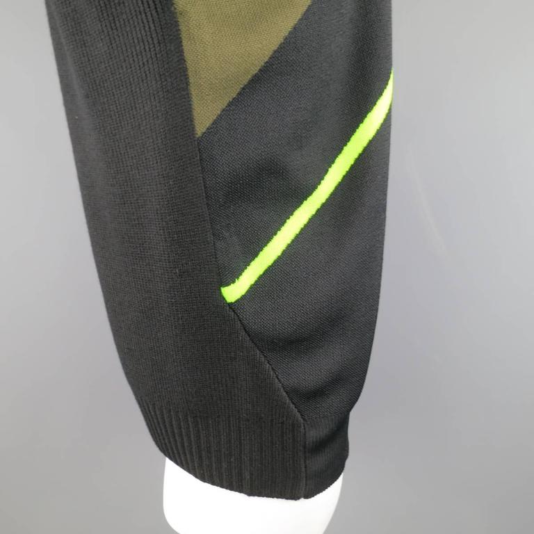 Yohji Yamamoto Y-3 Black Olive Green Geometric Striped Wool Sweater at ...