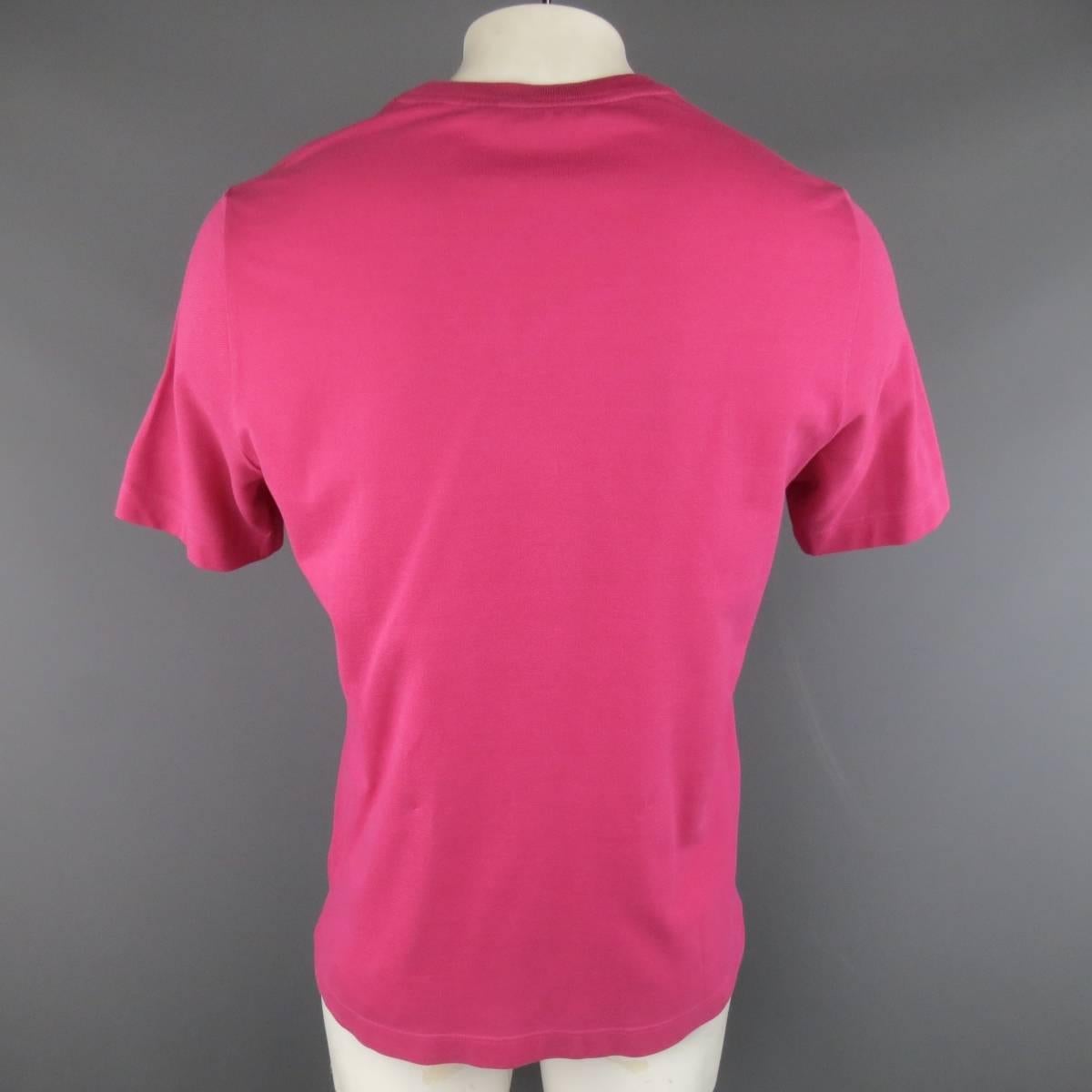 HERMES Size XL Pink Pique Ebroidered Emblem Ras du Cou Pocket T-shirt 1