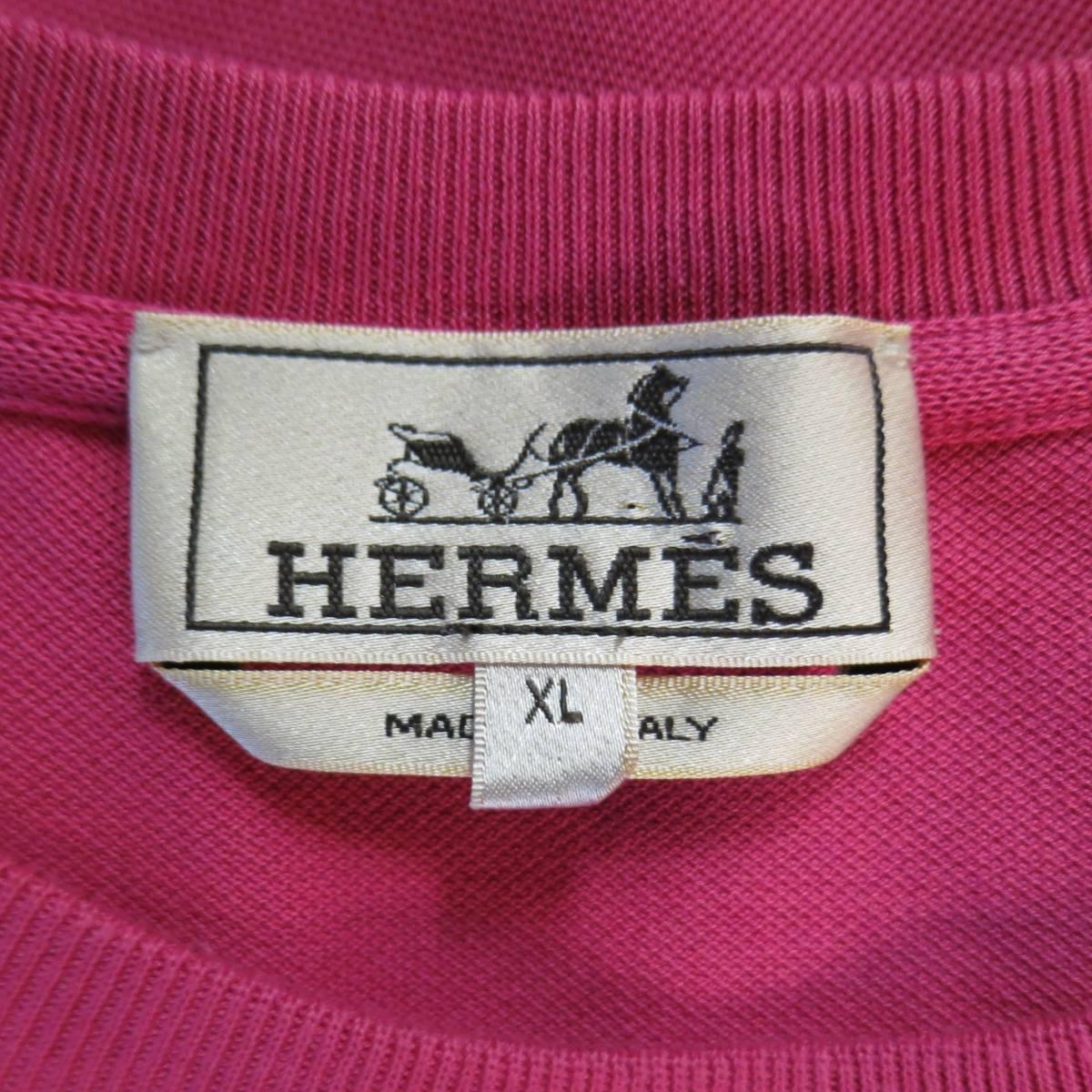 HERMES Size XL Pink Pique Ebroidered Emblem Ras du Cou Pocket T-shirt 2