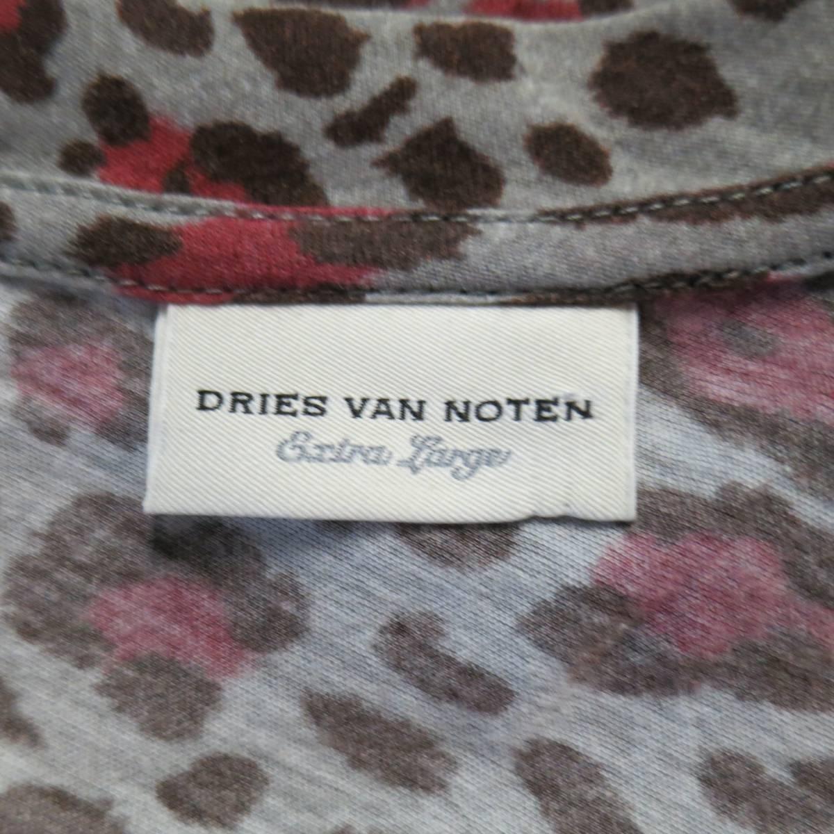 Brown DRIES VAN NOTEN Size XL Red & Gray Leopard Cheetah Print Cotton T-shirt