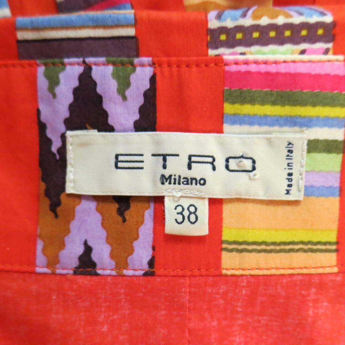 ETRO Size 4 Orange Mixed Print Cotton Pleated Shirt Dress 5