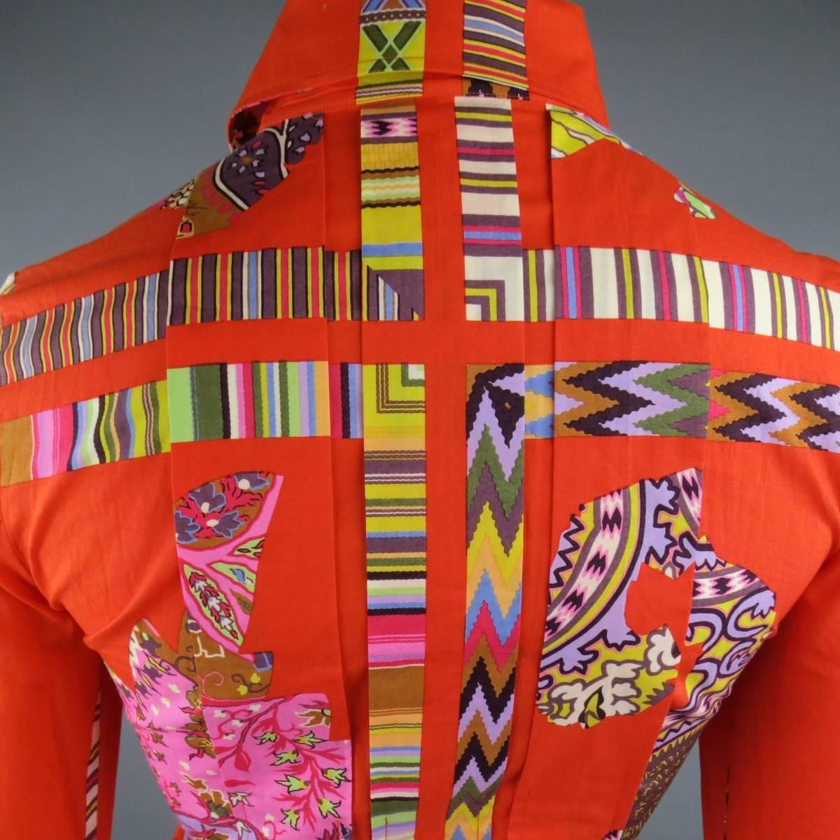 ETRO Size 4 Orange Mixed Print Cotton Pleated Shirt Dress 4