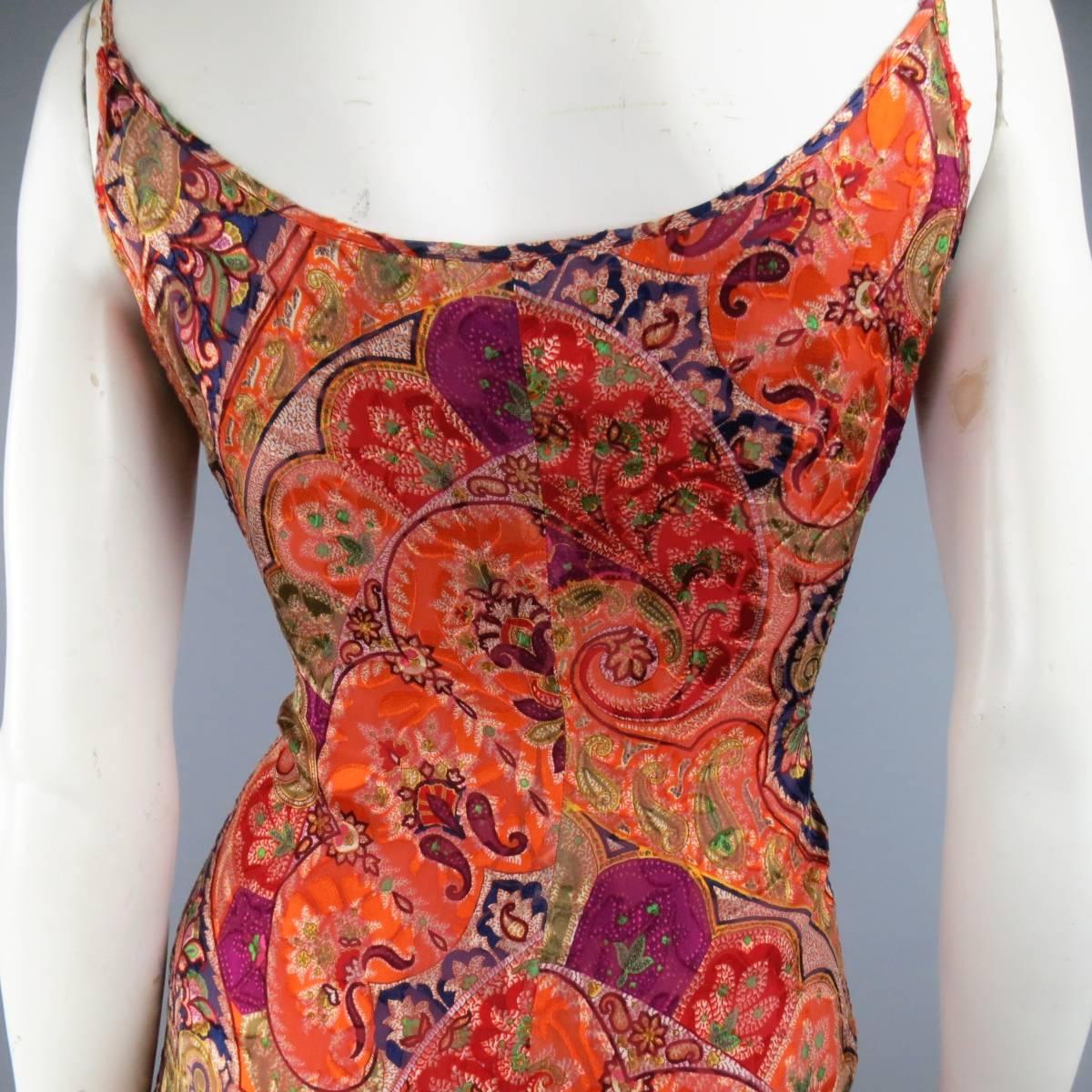 MAX MARA Size 10 Burnt Orange Burnout Paisley Silk Blend Slip Dress In Good Condition In San Francisco, CA