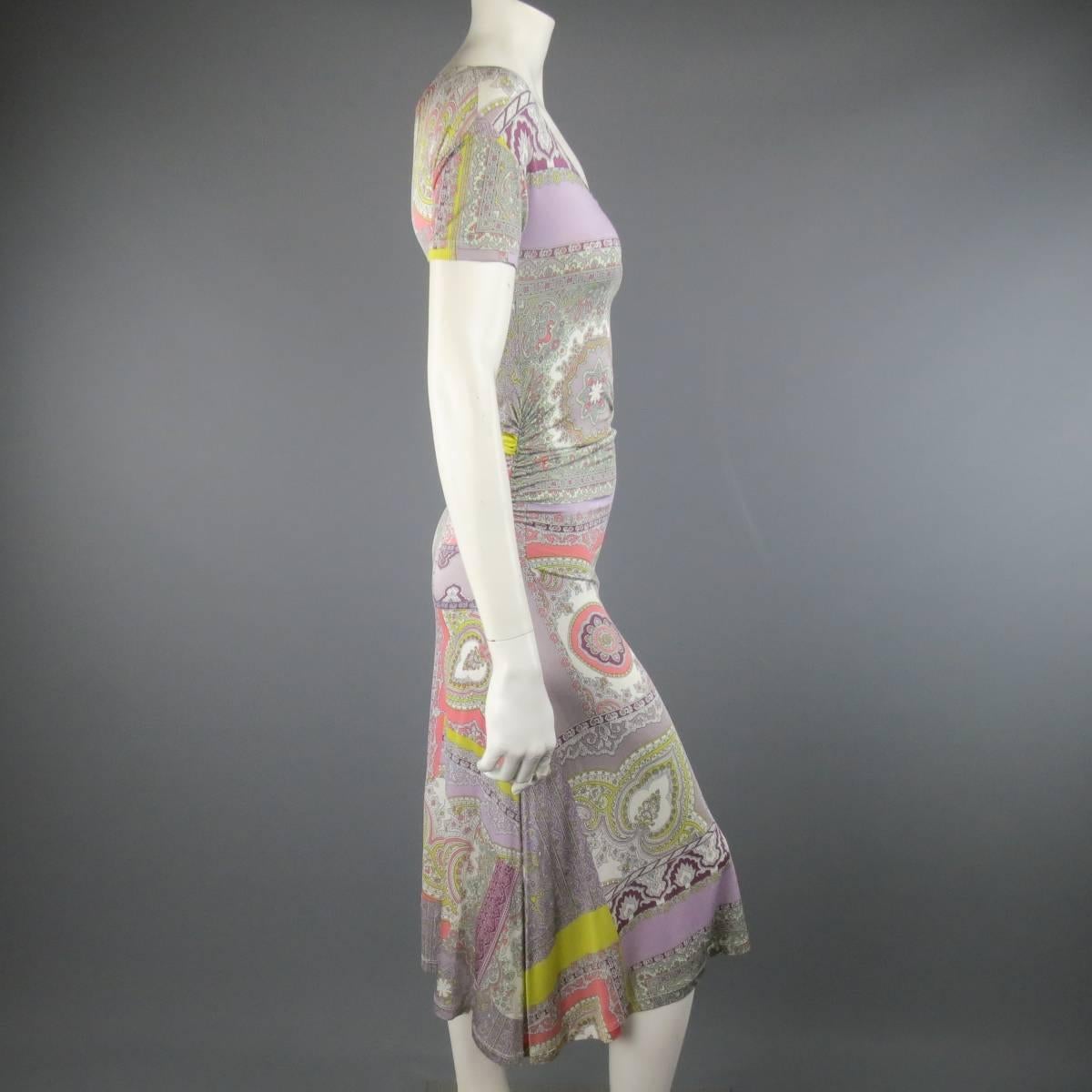 Women's ETRO Size 4 Lavender Pastel Paisley Print Jersey Midi A line Dress