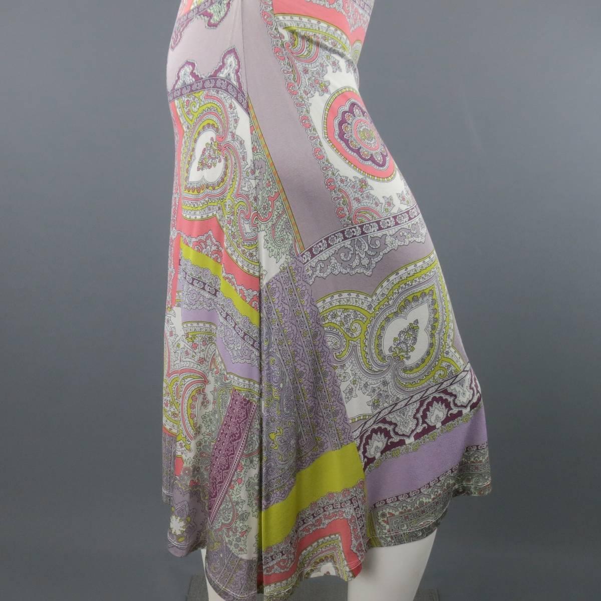 ETRO Size 4 Lavender Pastel Paisley Print Jersey Midi A line Dress 1