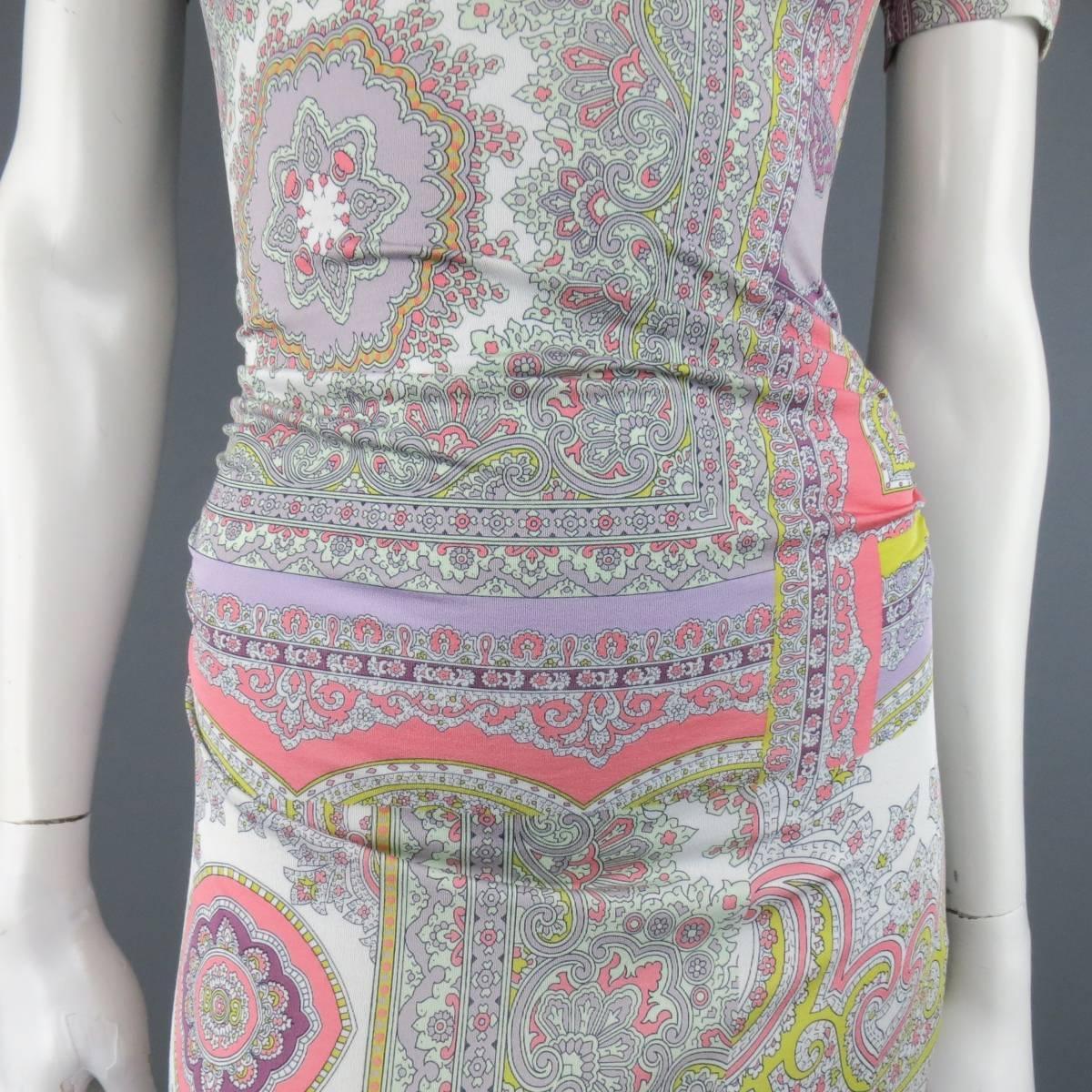 Gray ETRO Size 4 Lavender Pastel Paisley Print Jersey Midi A line Dress