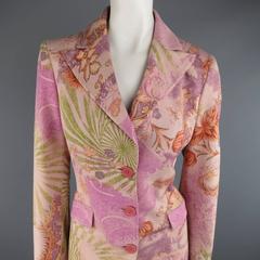 ETRO Size 8 Pink Orange Green & Purple Brocade Snake Print Silk Coat