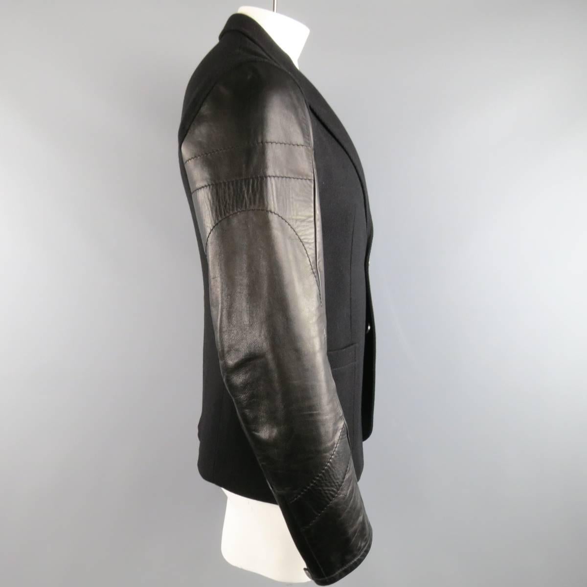 Men's GUCCI 40 Black Wool Blend Motorcycle Jacket Sleeve Sport Coat 1