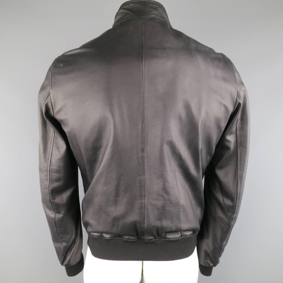 Men's GUCCI 40 Black Soft Leather High Collar Fitted Bomber Jacket 3