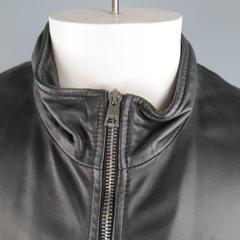 Men's GUCCI 40 Black Soft Leather High Collar Fitted Bomber Jacket