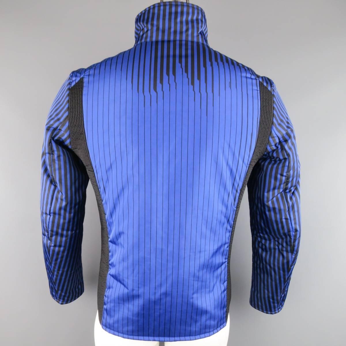 Men's PRADA 40 Blue & Black Stripe Nylon Fall 2008 Puffer Jacket 1