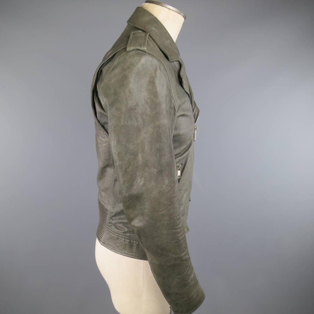 MARC JACOBS 38 Slate Distressed Leather Biker Jacket 1