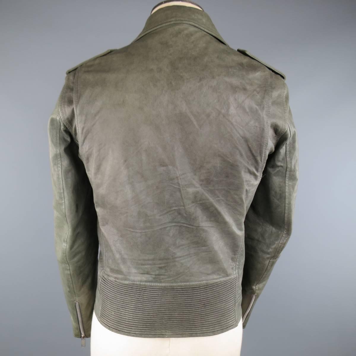 MARC JACOBS 38 Slate Distressed Leather Biker Jacket 2