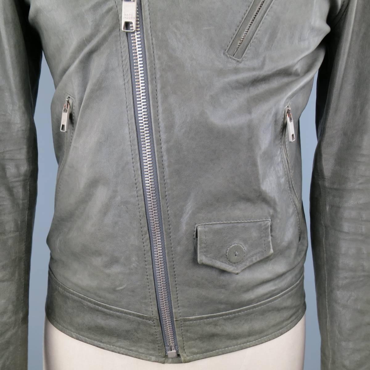 Men's MARC JACOBS 38 Slate Distressed Leather Biker Jacket