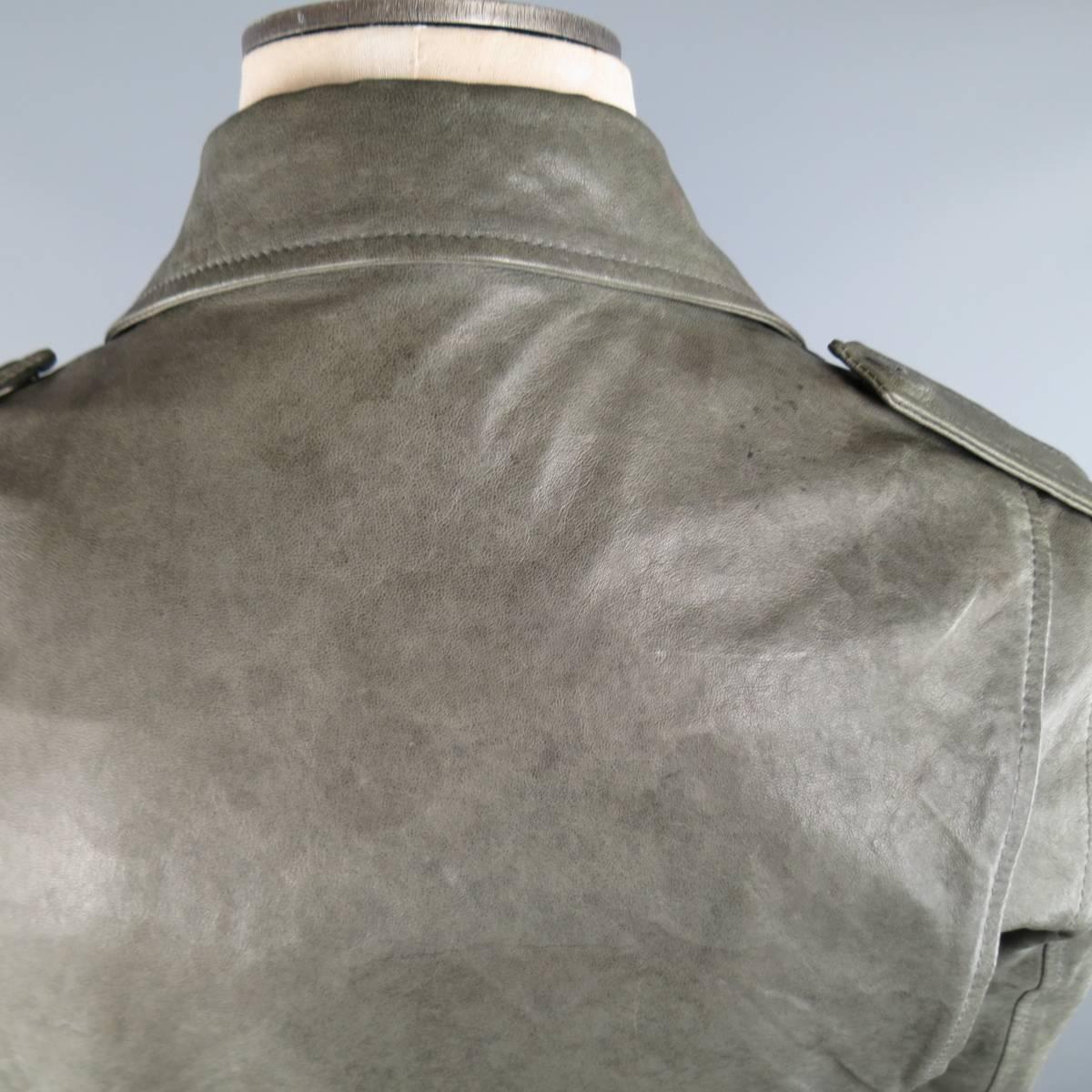 MARC JACOBS 38 Slate Distressed Leather Biker Jacket 4