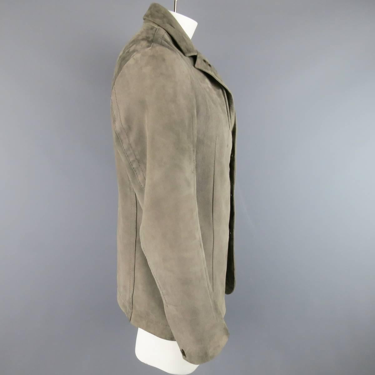 Gray Men's ISAAC SELLAM M Light Taupe Suede Hook Eye CLosure Sport Coat Jacket