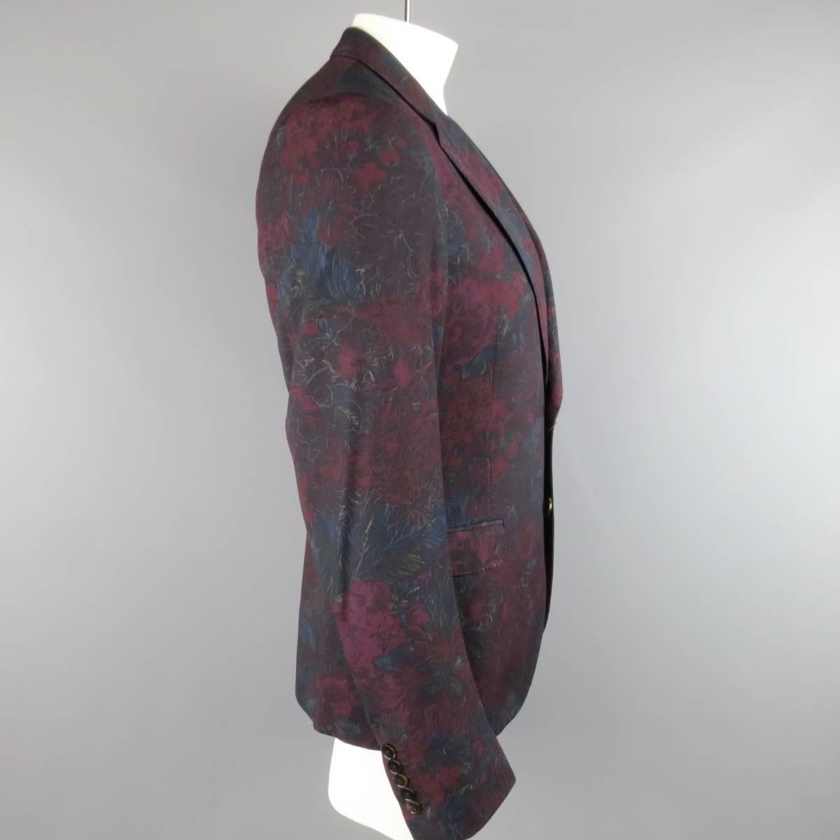 Men's New GUCCI 42 Regular Burgundy Floral Print Wool 2 Button Sport Coat In New Condition In San Francisco, CA