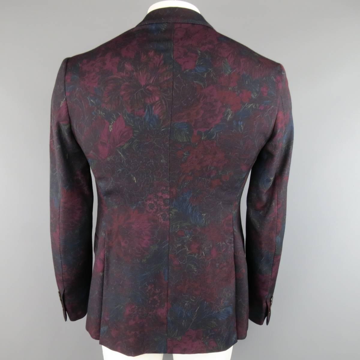 Men's New GUCCI 42 Regular Burgundy Floral Print Wool 2 Button Sport Coat 2