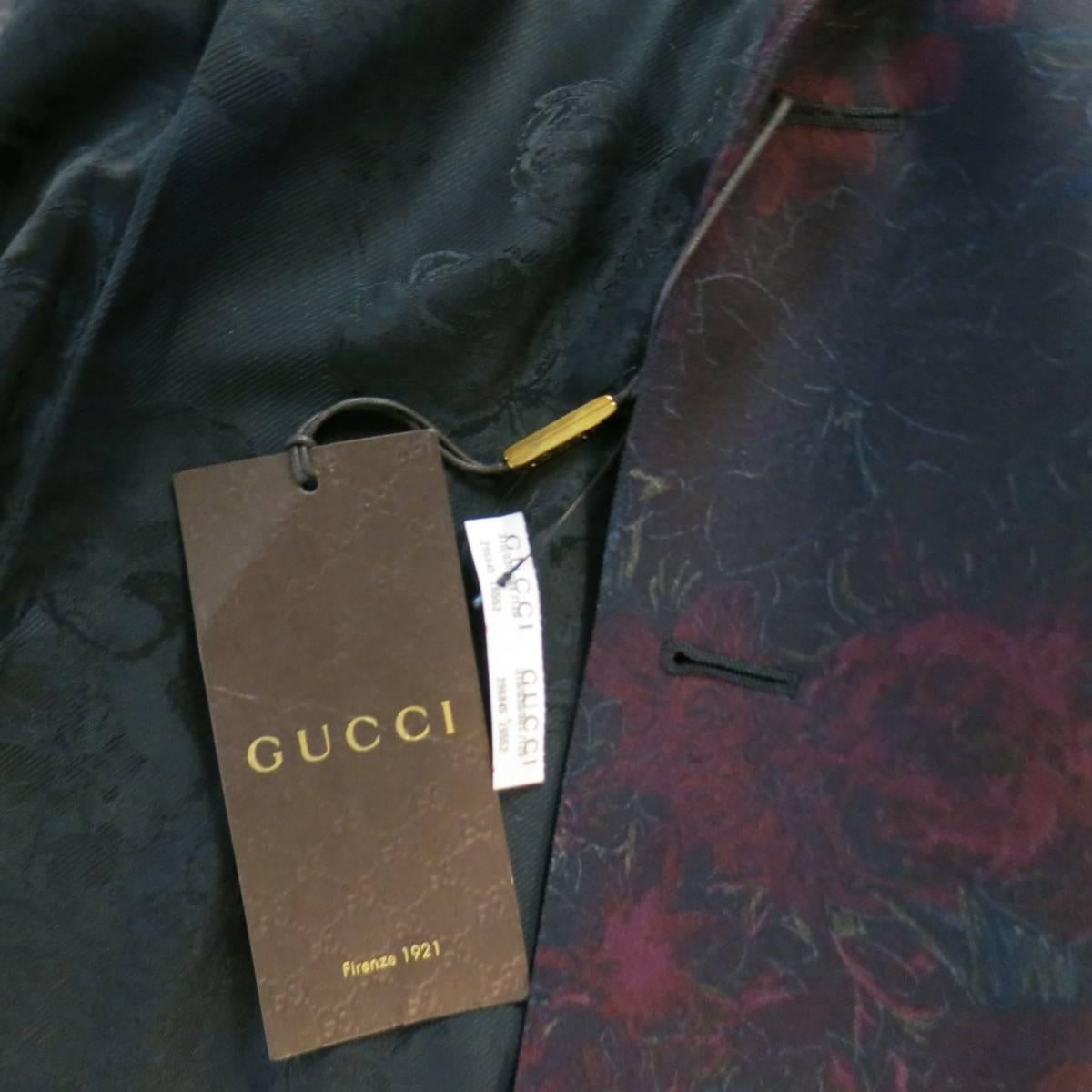 Men's New GUCCI 42 Regular Burgundy Floral Print Wool 2 Button Sport Coat 4