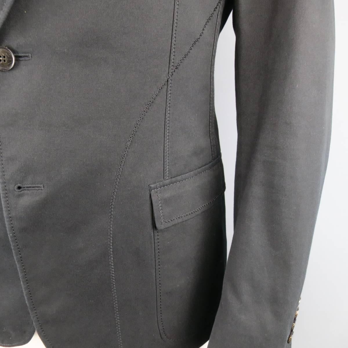 Men's GUCCI by Tom Ford 42 Regular Black Cotton Top Stitch Detailed Sport Coat In Excellent Condition In San Francisco, CA