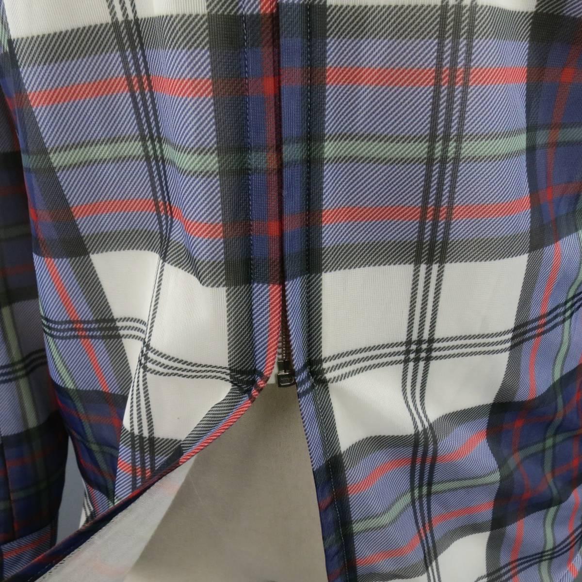 COMME des GARCONS Size M Navy & White Plaid Mesh Overlay Long Sleeve Zip Shirt In Good Condition In San Francisco, CA