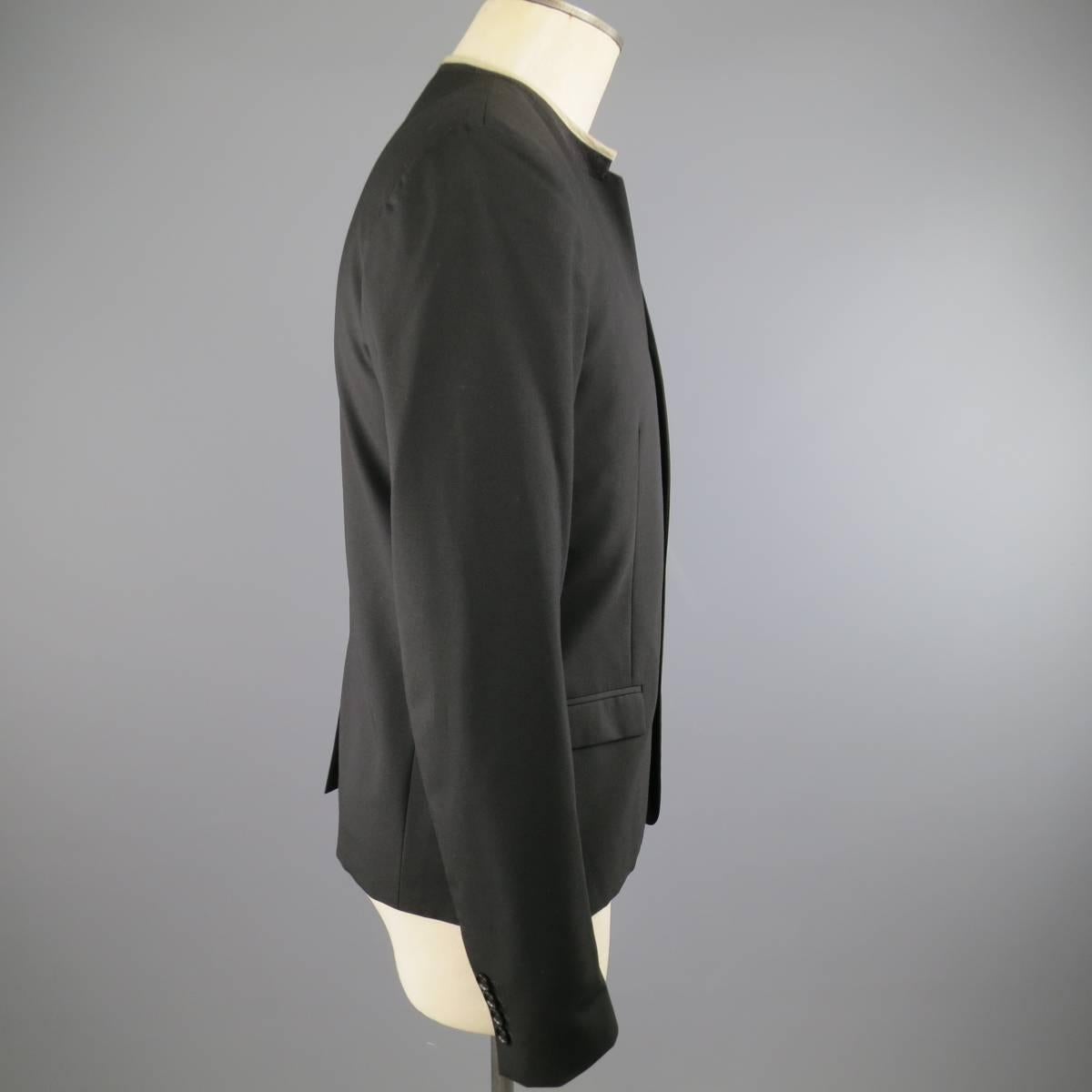 Men's DIOR HOMME 38 Black Wool Beige Collarless Sport Coat
