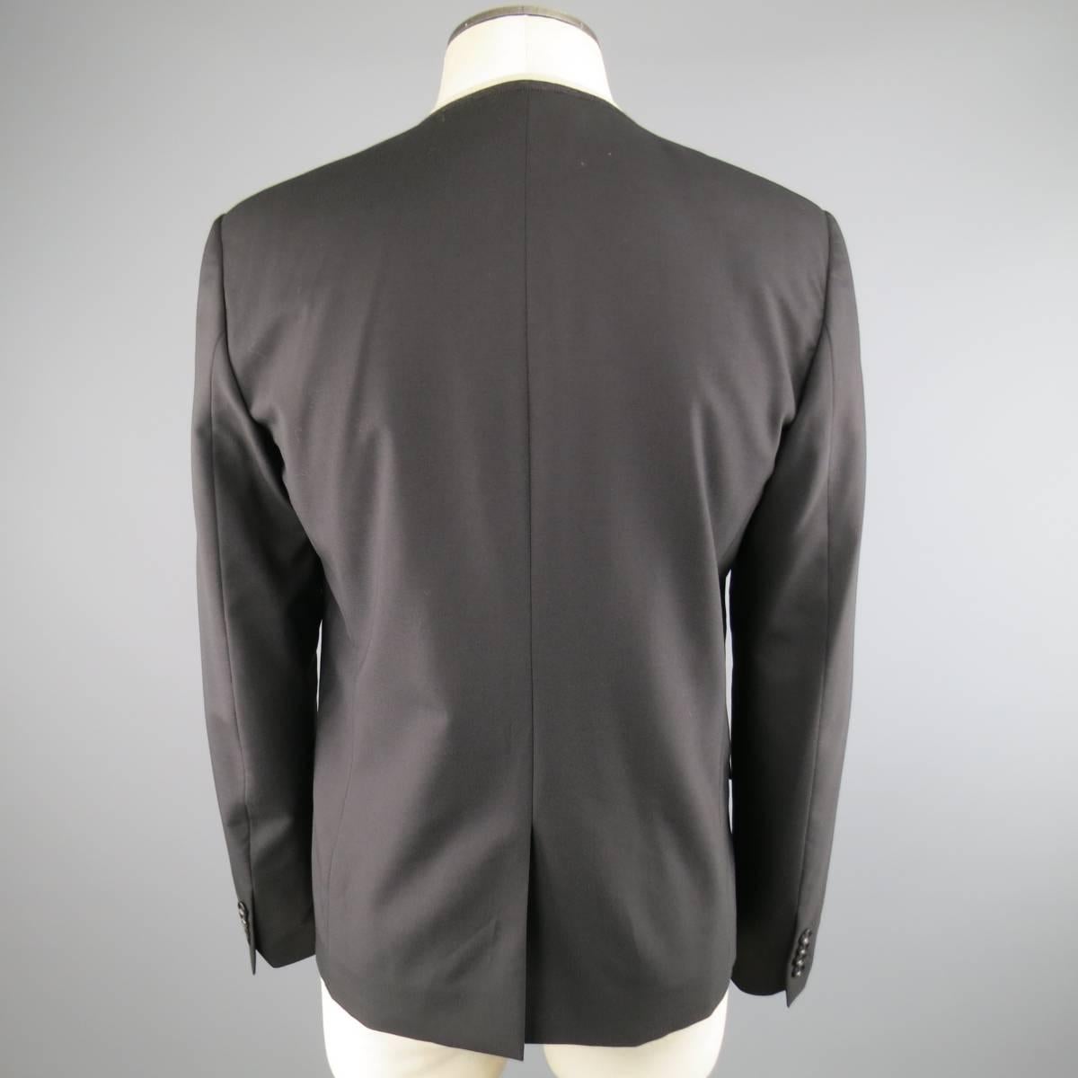DIOR HOMME 38 Black Wool Beige Collarless Sport Coat 1