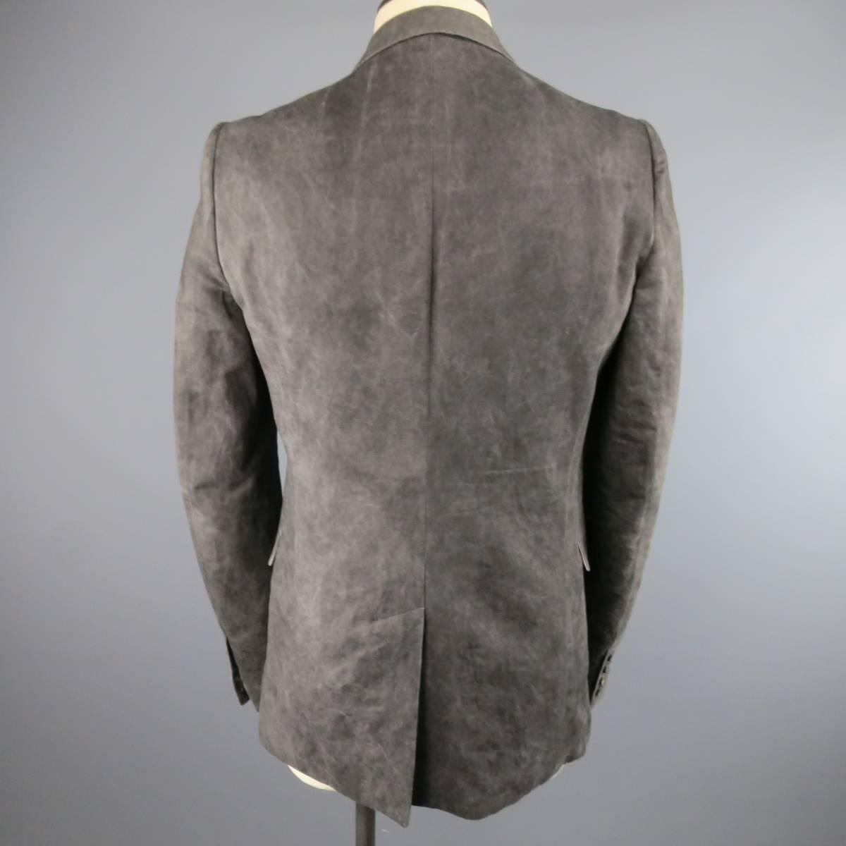 POEME BOHEMIEN 38 Washed Gray Dyed Cotton / Linen SIngle Button Sport Coat In Excellent Condition In San Francisco, CA