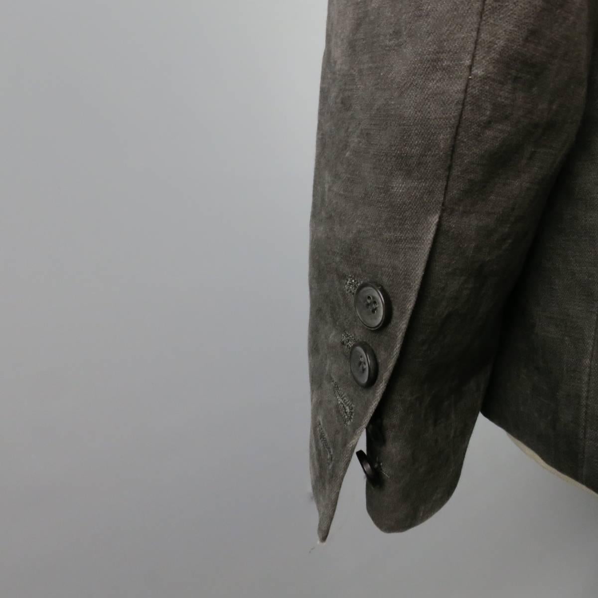 Men's POEME BOHEMIEN 38 Washed Gray Dyed Cotton / Linen SIngle Button Sport Coat