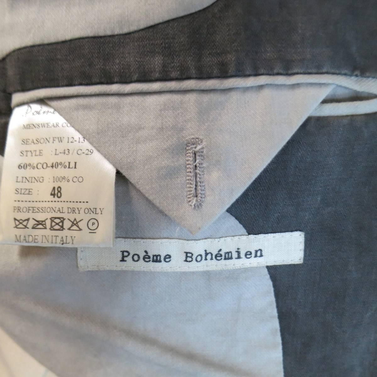 POEME BOHEMIEN 38 Washed Gray Dyed Cotton / Linen SIngle Button Sport Coat 1