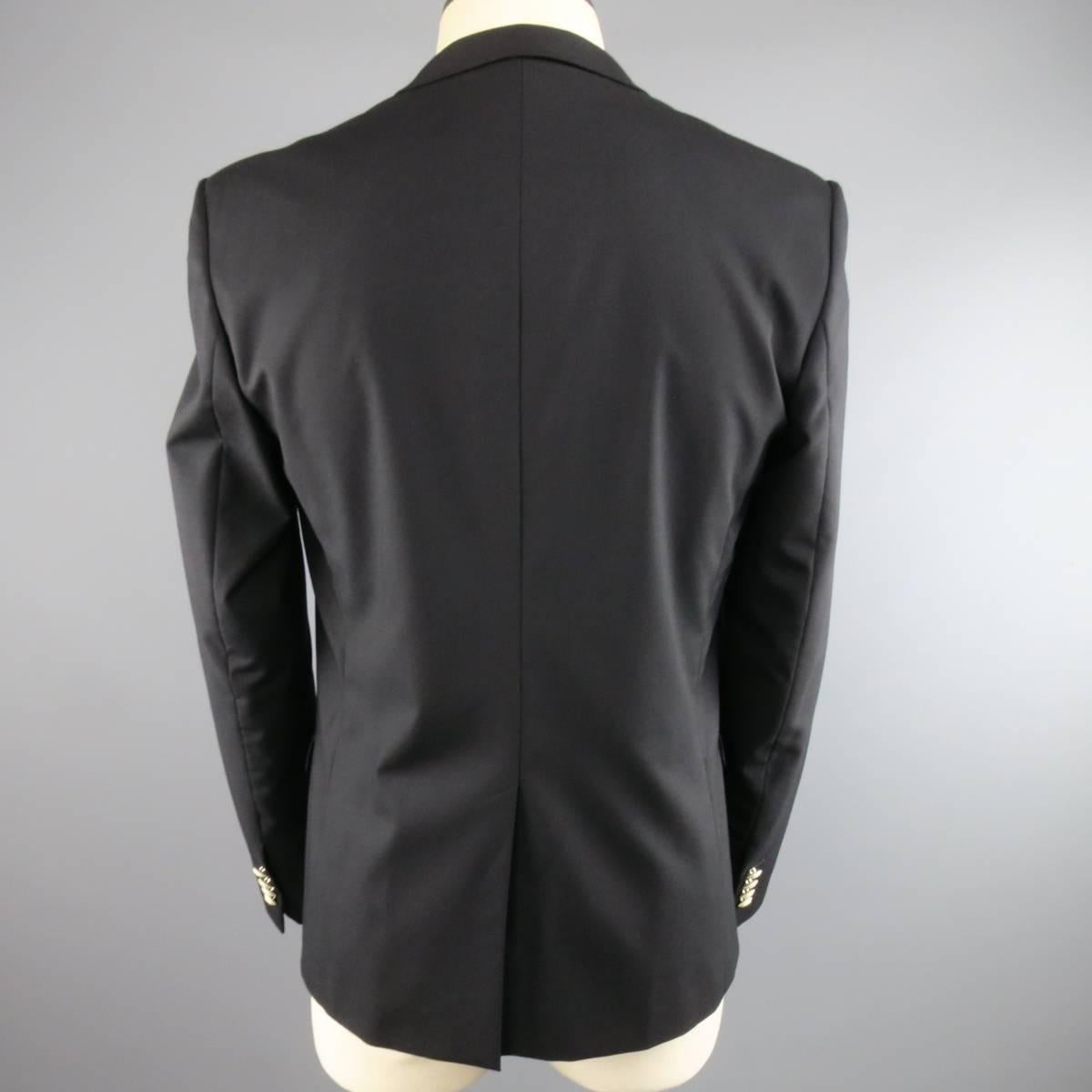 Men's DIOR HOMME 38 Regular Black Wool White Brass Blazer Button Sport Coat