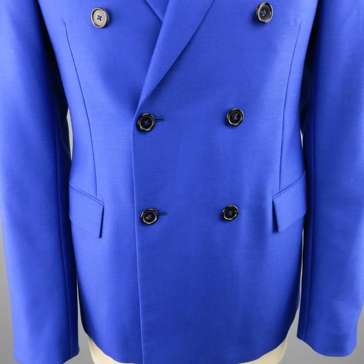 Men's JIL SANDER 36 Short Royal Blue Double Breasted Peak Lapel Sport Coat In Excellent Condition In San Francisco, CA