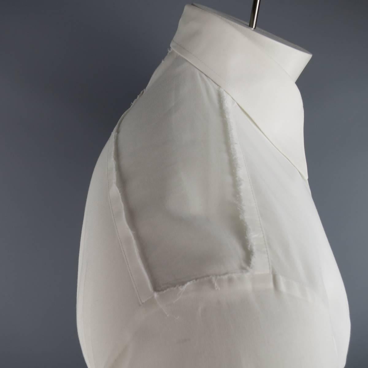 MAISON MARTIN MARGIELA L White Sheer Cotton Frayed Trim Pocket Long Sleeve Shirt In Excellent Condition In San Francisco, CA