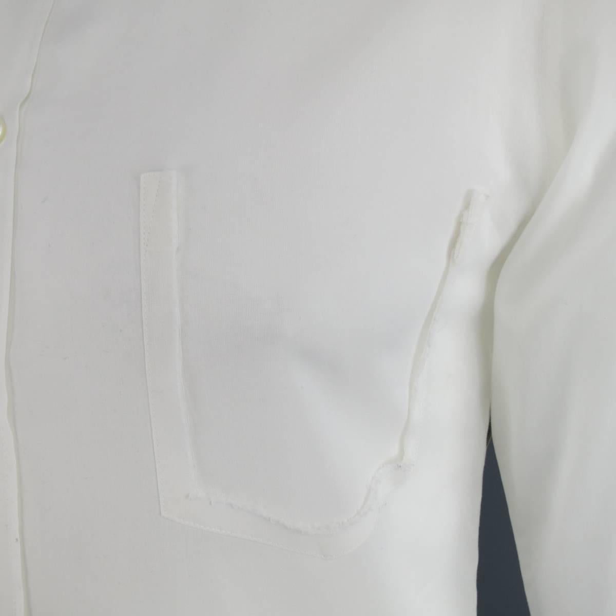 Gray MAISON MARTIN MARGIELA L White Sheer Cotton Frayed Trim Pocket Long Sleeve Shirt