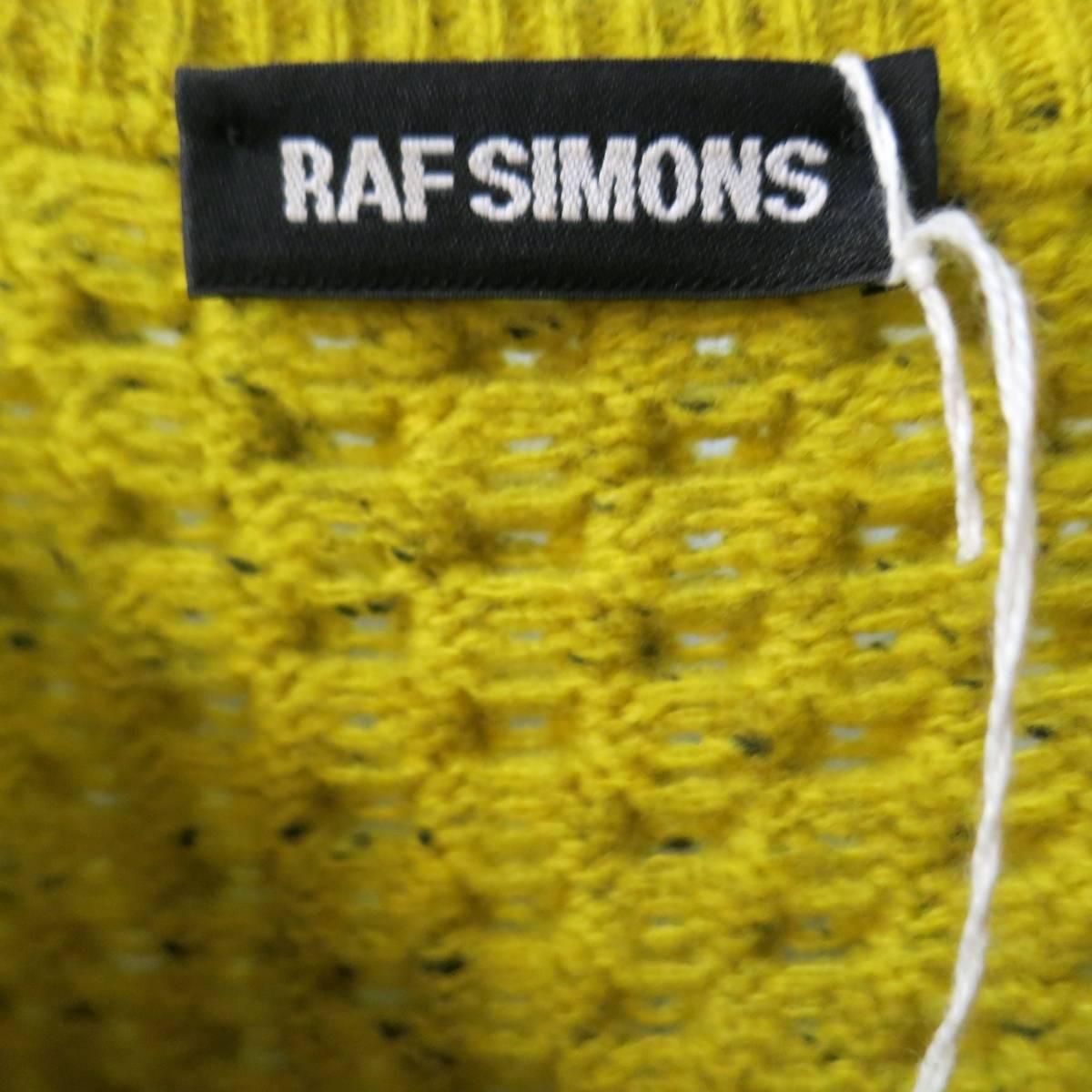 RAF SIMONS XL Chartreuse Yellow & Black Speckled Merino Wool Crewneck Sweater 3