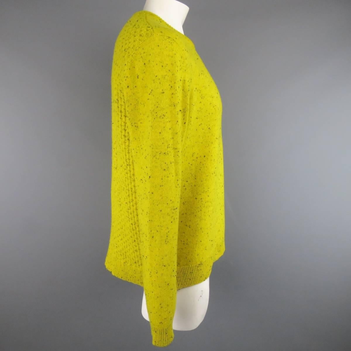 Men's RAF SIMONS XL Chartreuse Yellow & Black Speckled Merino Wool Crewneck Sweater