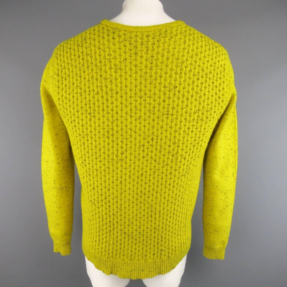 RAF SIMONS XL Chartreuse Yellow & Black Speckled Merino Wool Crewneck Sweater 2