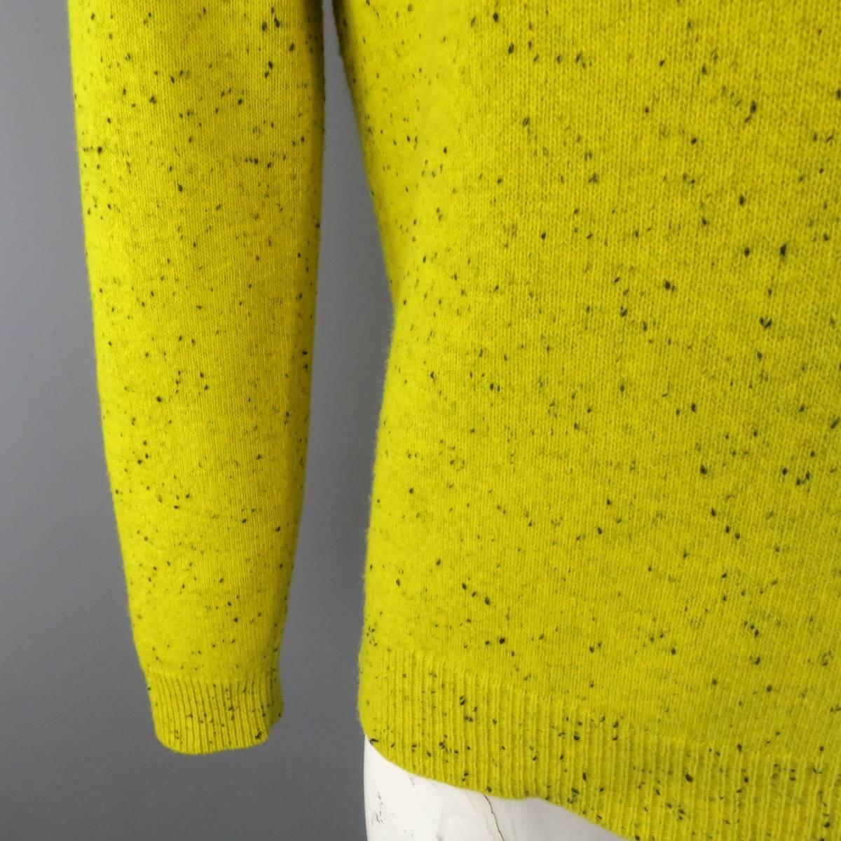 RAF SIMONS XL Chartreuse Yellow & Black Speckled Merino Wool Crewneck Sweater In Excellent Condition In San Francisco, CA